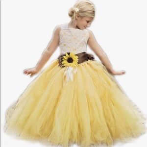 AnnaLin yellow tulle w/ sunflower belt dress